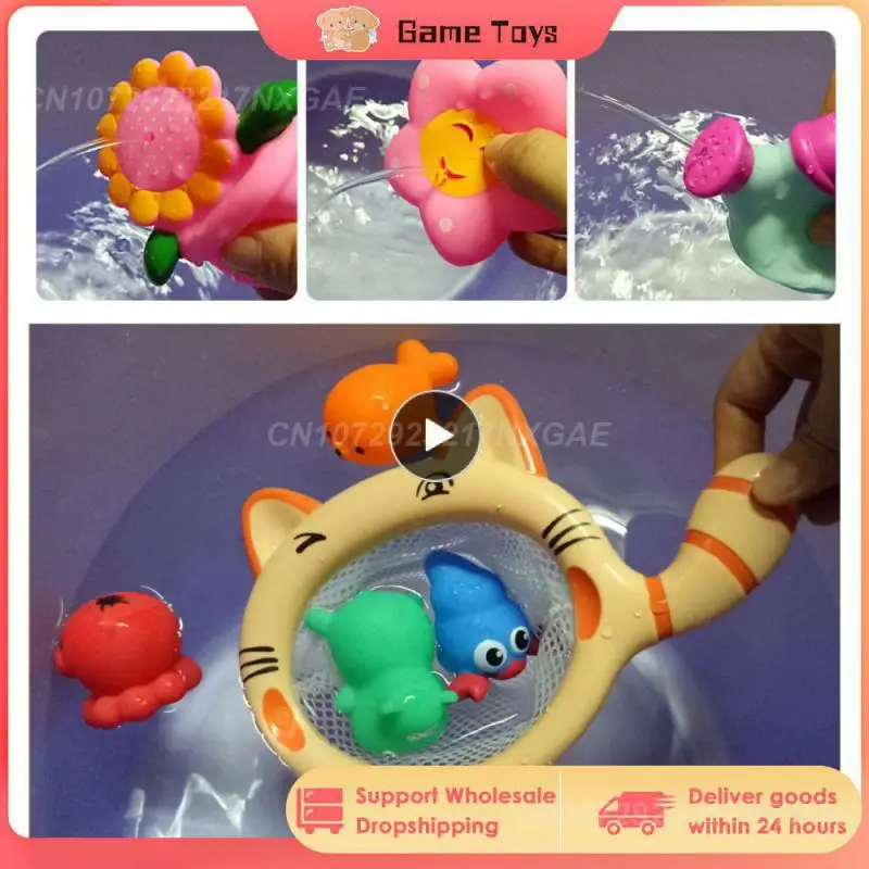 

1Set Net Fishing Baby Bath Water Toy Kitten Creative Water Spray Children's Bathroom Bath Toy Fishing Net Swimming Kit Bath Toy