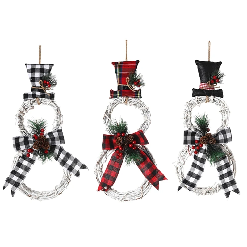 

Christmas Wreath Christmas Decoration with LED Light Handmade Rattan Snowman Garland for Front Door Fireplace Wall