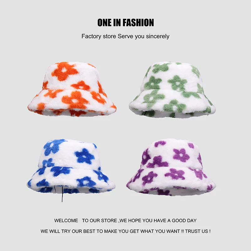 

Панама женская из искусственного меха, Теплая Зимняя Шапка-бини с цветочным принтом, фиолетовая, 2022