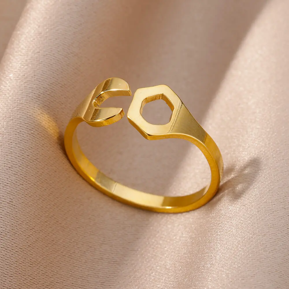

Open Wrench Rings For Women Men Gold Color Stainless Steel Ring Male Female Fashion Finger Jewelry Gift 2023 Trend Free Shipping