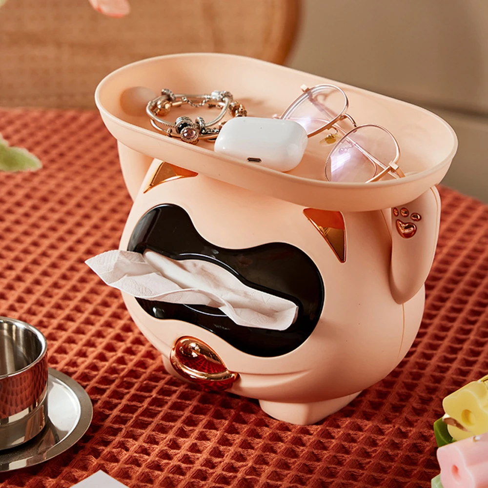 

Ins Cute Cat Desktop Tissue Box Bathroom Jewelry Makeup Perfume Holder Tray Paper Dispenser Box Office Accessory Storage Case