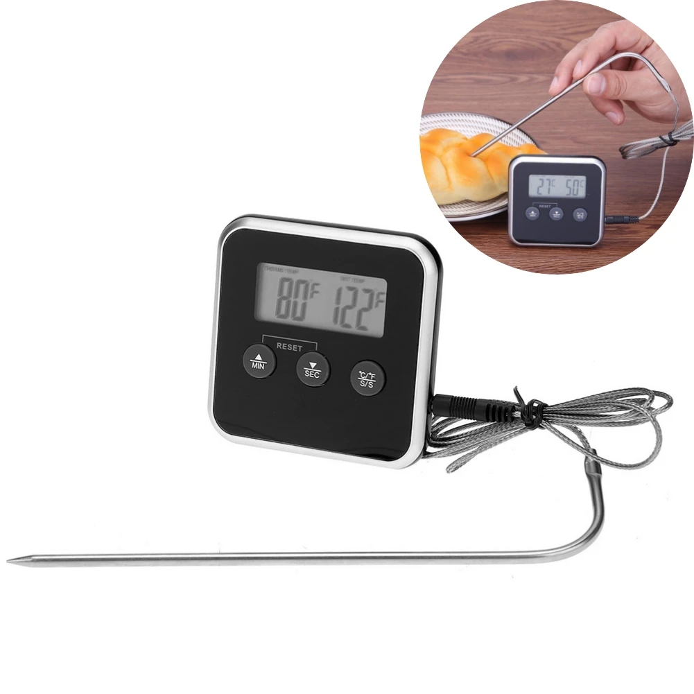

Электронный термометр с таймером, измеритель температуры пищи и мяса, с щупом, для плиты, камина, духовки, бытовой