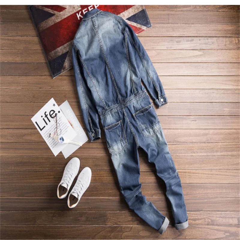 Men's fashion denim bib work suit jumpsuit denim overalls fashion jeans pants New for 2023