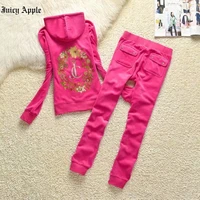 juicy apple tracksuit women girl running sports sportswear suit front zipper long sleeve jacket coat pants set jogging clothing