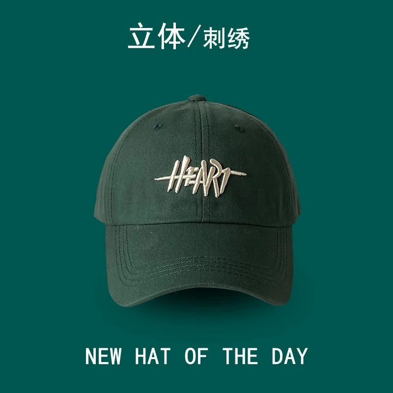 

Three-dimensional Letter Embroidery Dark Green Street Cap Women's Summer Casual Soft Top Sunscreen Baseball Cap Men Otaku