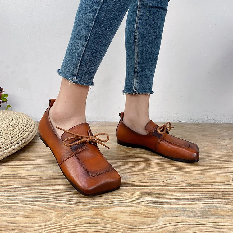 Careaymade-Handmade 100% Genuine leather women's shoes,Summer new square solid color retro Women leisure shoes slacker shoes