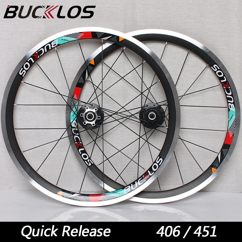BUCKLOS 406 451 Bicycle Wheelset 20 Inch Folding Bike Wheel Set Quick Release 100/135mm BMX Bike Wheels Rim Fit V/Disc Brake