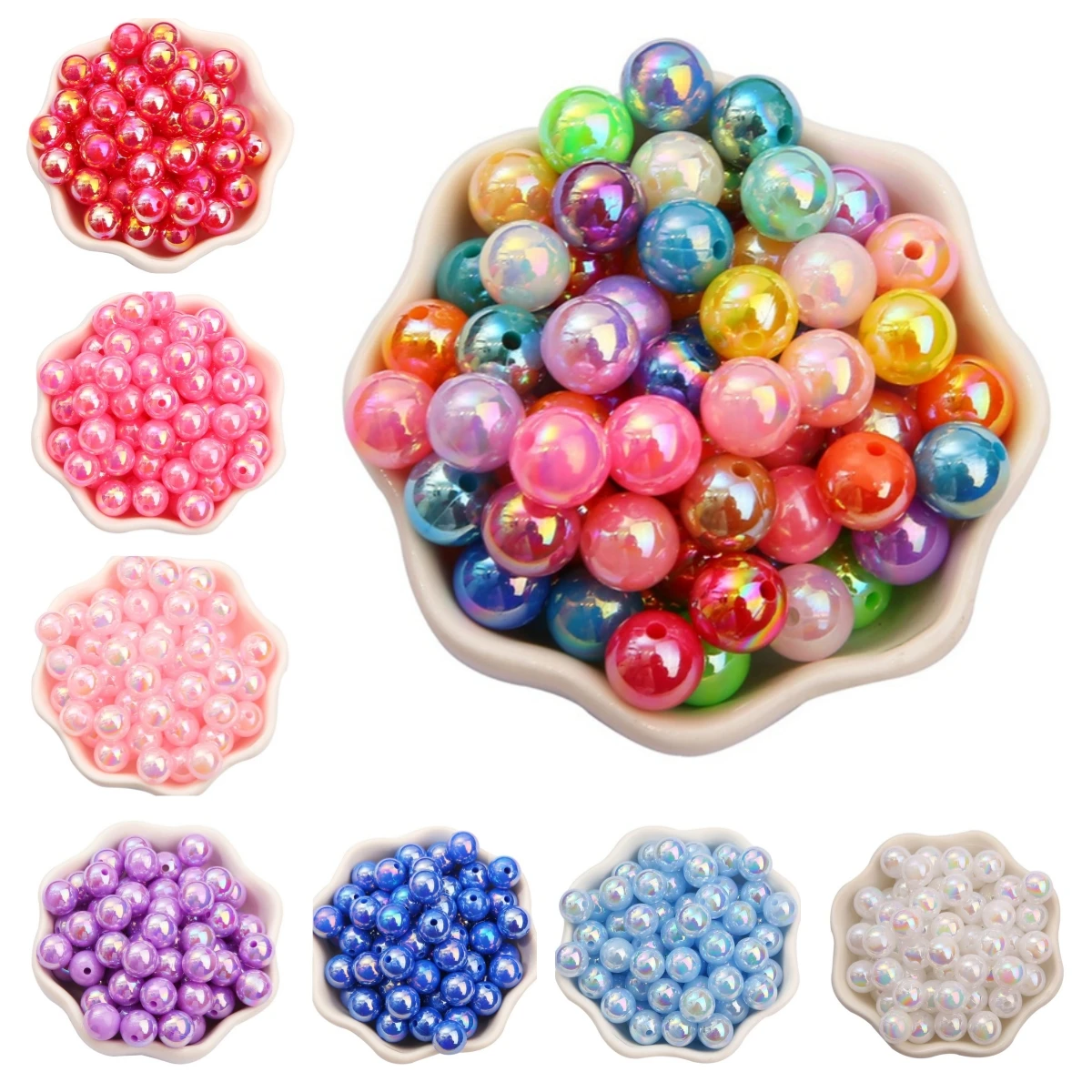 

6/8/10/mm ABS Imitation Pearl Bulk AB Colored Straight Hole Pearl Spacer Beads for DYI Accessories and Jewelry Making