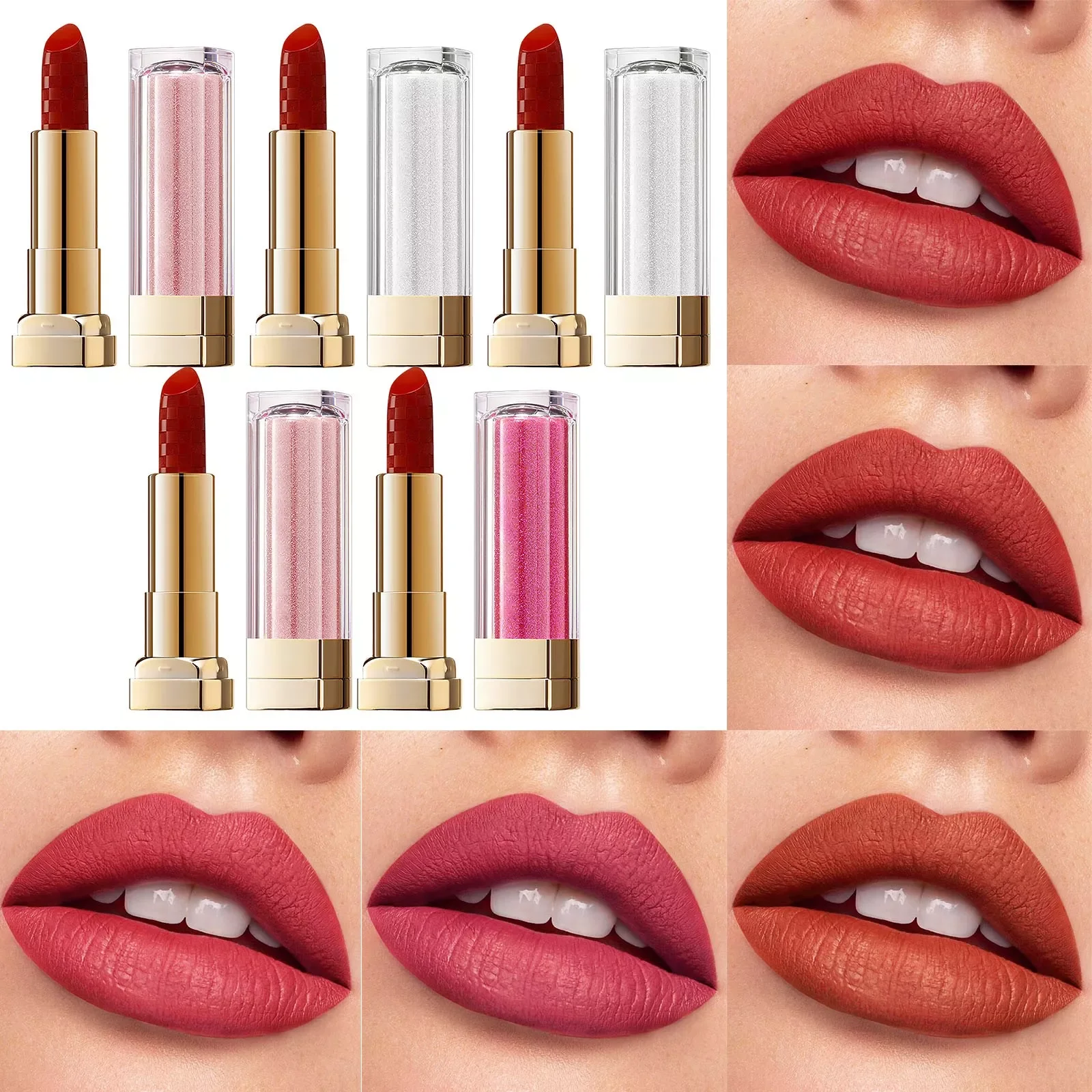 

NEW2023 Small Light Tube Lipstick Engraved Plaid Small Light Bulb Moisturizing Lipstick Waterproof Long Lasting Smooth