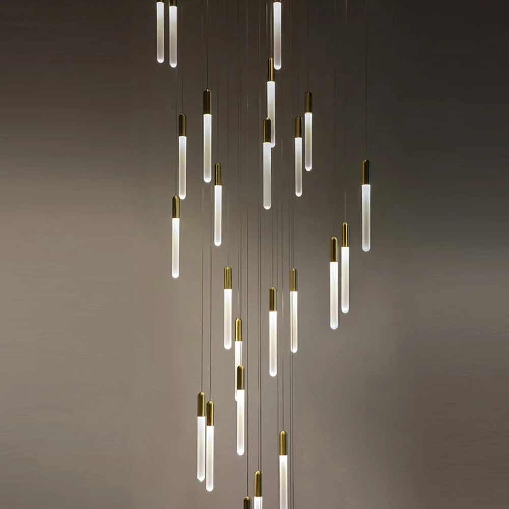 

Современная светодиодная люстра, длинный подвесной светильник золотого и черного цветов, двухсторонний вращающийся лестничный светильник, декоративное освещение для гостиной, осветительные присветодиодный ы