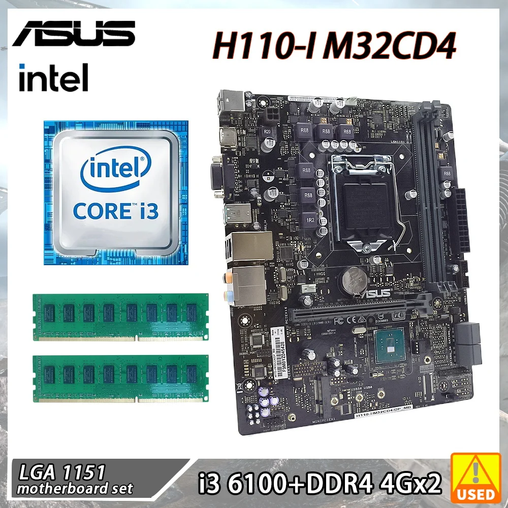 

H110-I комплект материнской платы LGA 1151 DDR4 ASUS H110-I M32CD4 + I3 6100 + 2xDDR4 4G Intel H110 чипсет USB3.0 SATA3 M-ATX PCI-E X16 слот