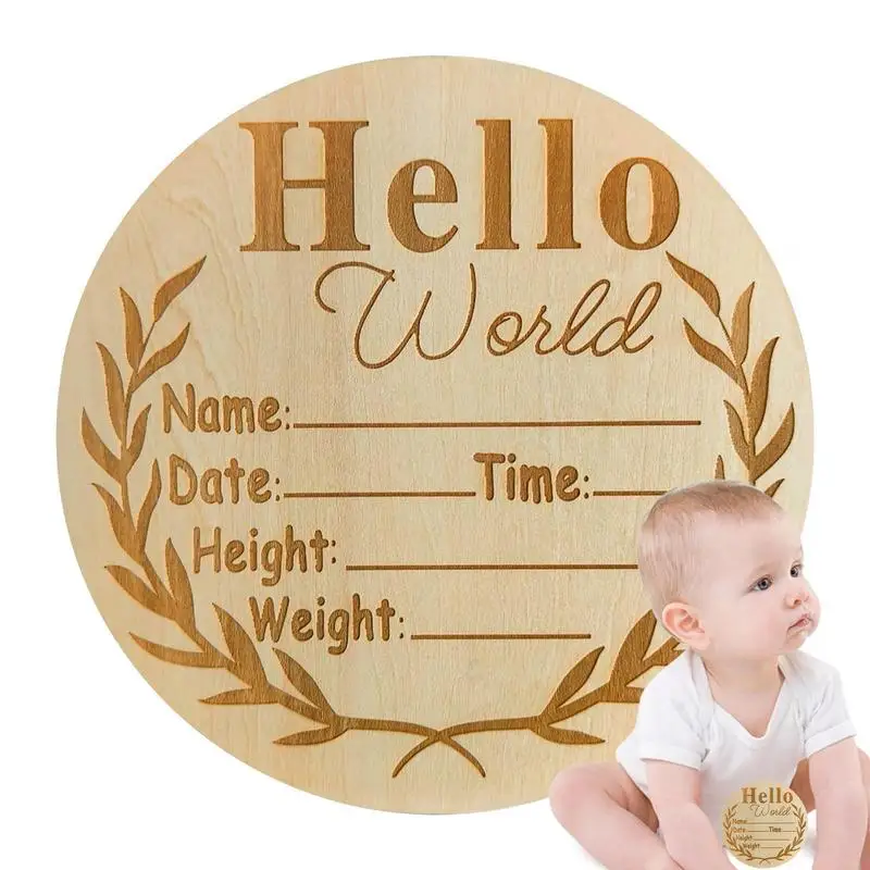 Newborn Announcement Sign Wooden Baby Welcome Sign For Announcing Hello World Baby Photography Prop Baby Shower Gifts To Record