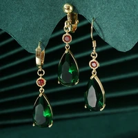 emeralds water drop earrings crystal green gemstone jewelry clip earring animation howls moving castle earring retro literary