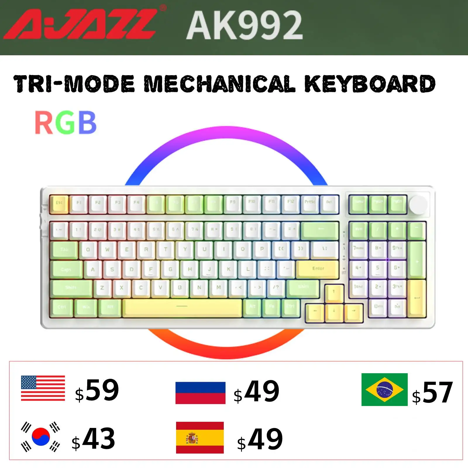 Клавиатура AJAZZ AK992 игровая механическая, 100 клавиши, Bluetooth, 2,4 ГГц
