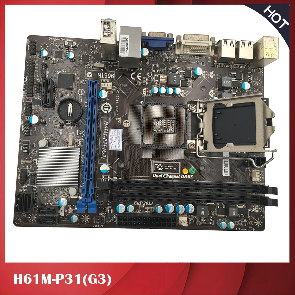 

Оригинальная материнская плата для MSI H61M-P31(G3) 1155 H61 2 * DDR3 M-ATX VGA DVI Max 16 ГБ, полностью протестирована, хорошее качество