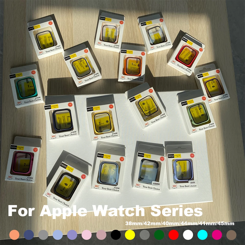 20pcs Full Cover For Apple Watch S7 6 5 4 Matte Plastic For Cars Hard Frame Case With Glass For iwatch S1 2 3 Protector