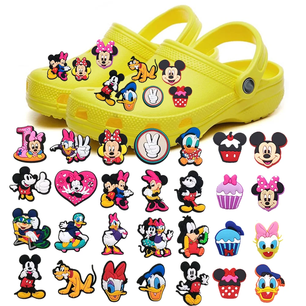 Disney jibz 1pcs Cute Mickey and Minne PVC croc shoes charms Cartoon Sandals Accessories for clogs pins Decorate girl kids gifts