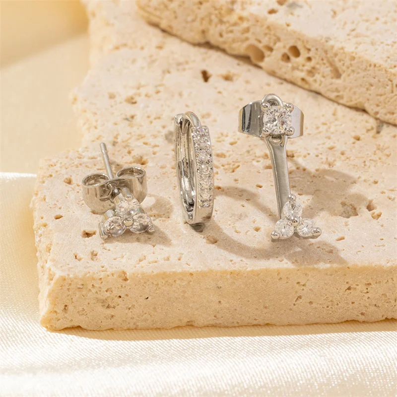 3 шт./компл. модные серьги-гвоздики с цирконием и круглым пирсингом для женщин