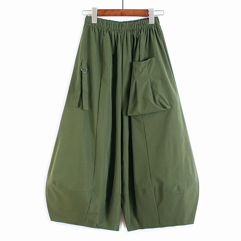 

SuperAen Plug Pocket Loose Wide Leg Pants Women's Spring Summer 2022 Solid Loose High Waist Silhouette Casual Bloomers