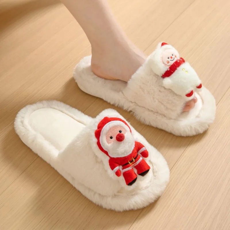 

Santa Claus Open Cotton Slippers Winter Home Indoor Plush Slippers Women's Warm Furry Slippers Women Soft Plush Cozy