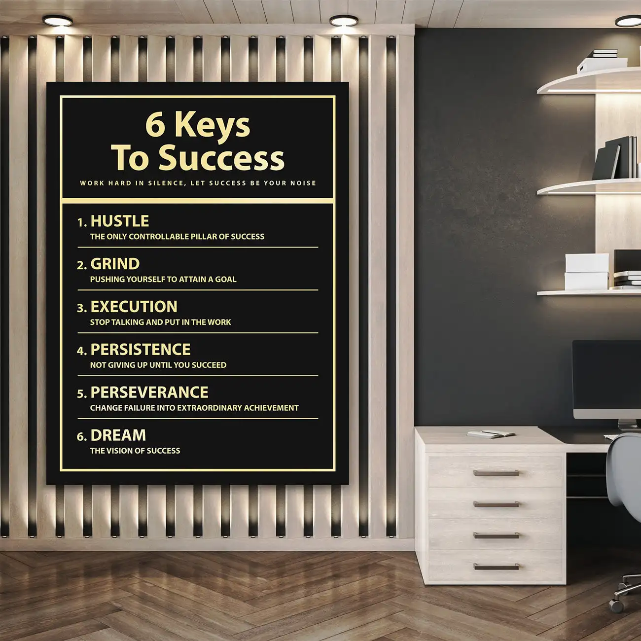 

6 Keys To Success Office Decor Motivational Canvas Print Painting Poster Home Wall Art Decoration For Living Room Frameless