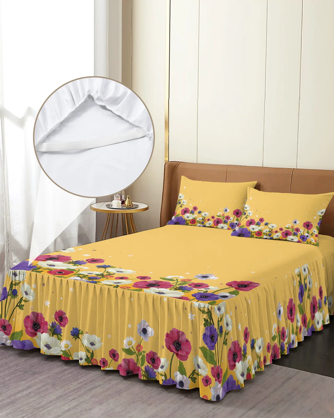 

Цветное желтое постельное белье с цветами, эластичное покрывало с наволочками, протектор для кровати, наматрасник, Комплект постельного белья, простыня