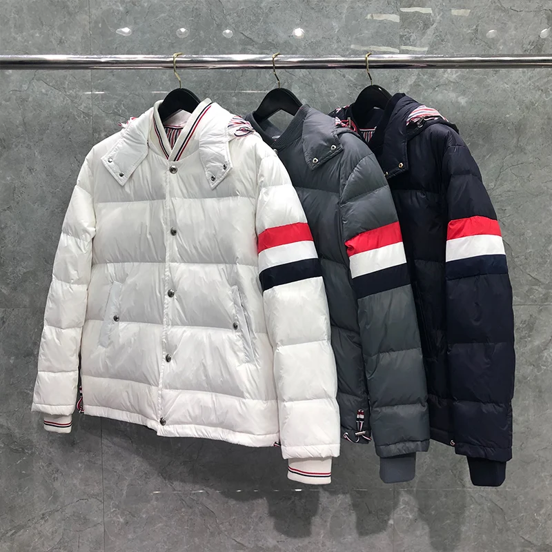 TB THOM Winter Men's Jacket Down Jacket Fashion Brand Hoodies Coat Down-Filled Matte Nylon RWB Stripe Wholesale TB Jackets