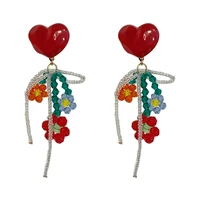 925 silver needle original hand made red flower beaded earrings christmas ear clip new high quality earrings for women
