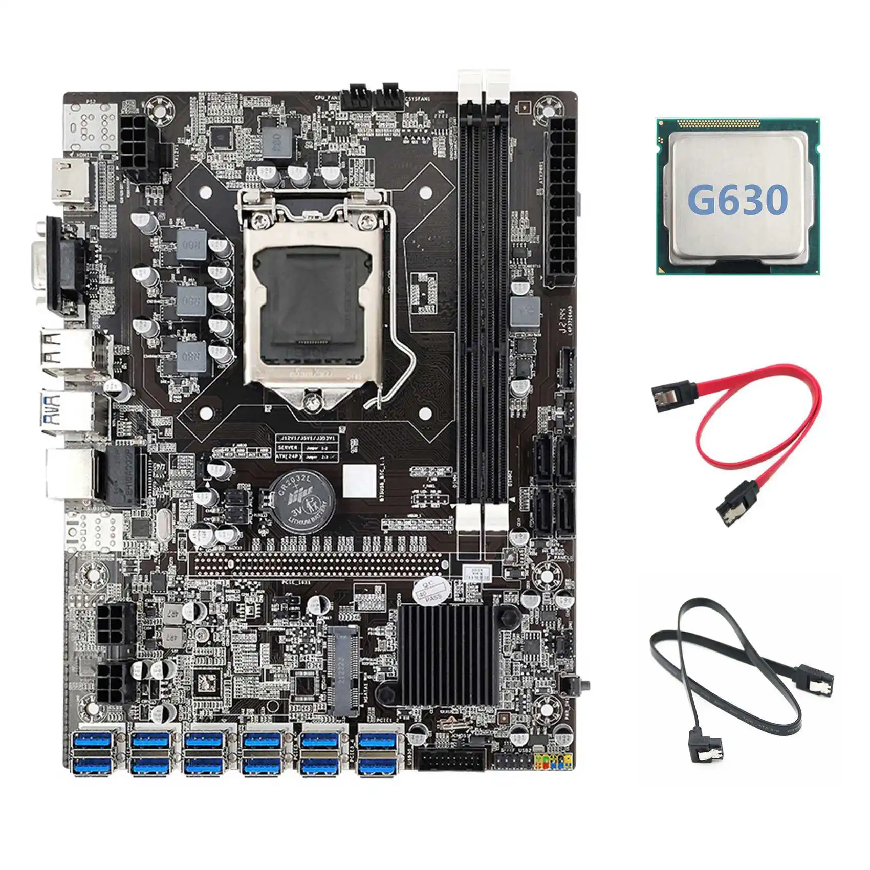 B75 BTC Mining Motherboard+G630 CPU+2xSATA Cable 12 PCIE to USB3.0 Adapter LGA1155 DDR3 B75 USB ETH Miner Motherboard