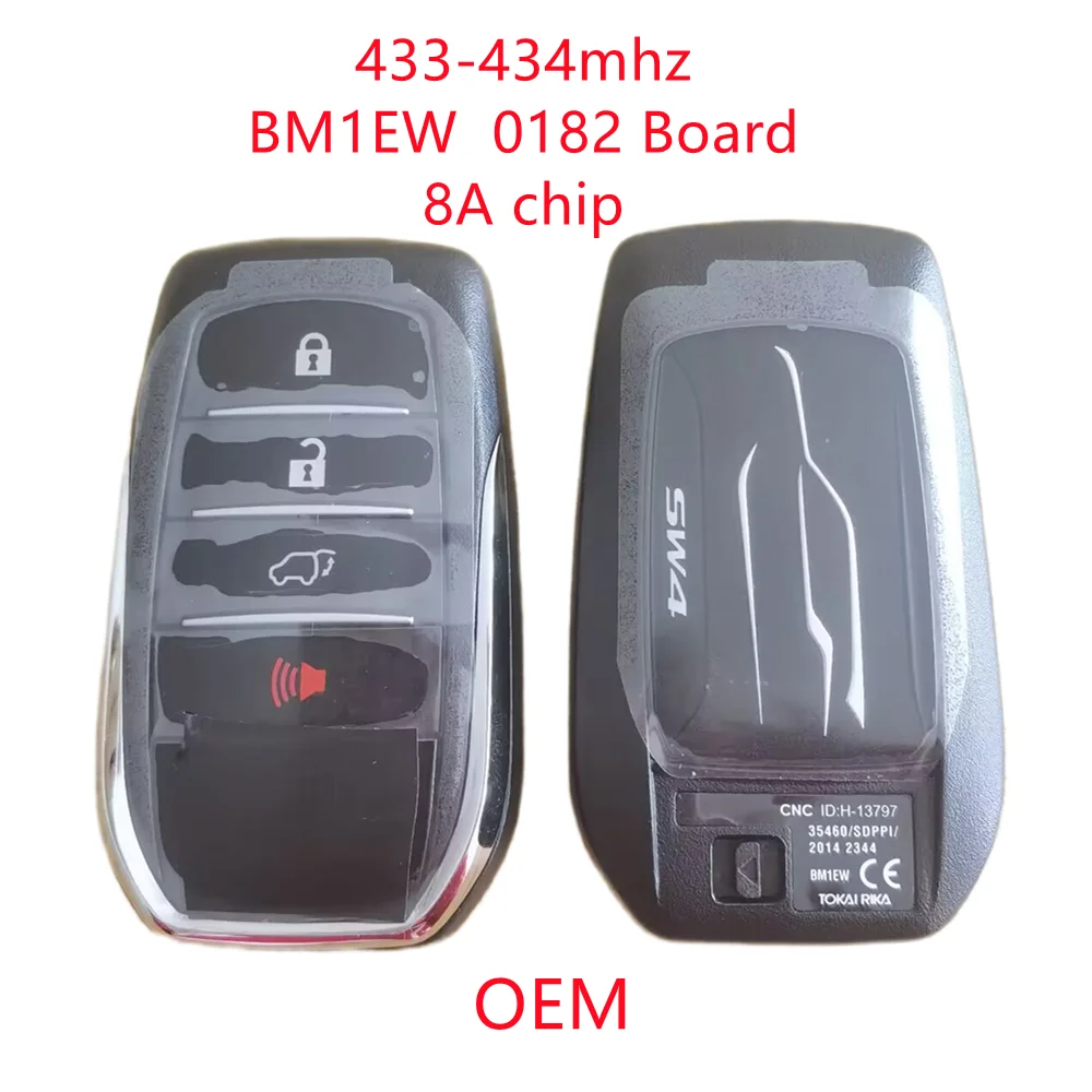 

Безключевая лампа Go дистанционный ключ-брелок от машины 3/4 кнопки для Toyota Fortuner SW4 SRV 2015-2022 433-434 МГц 8A чип BM1EW 61A965-0182