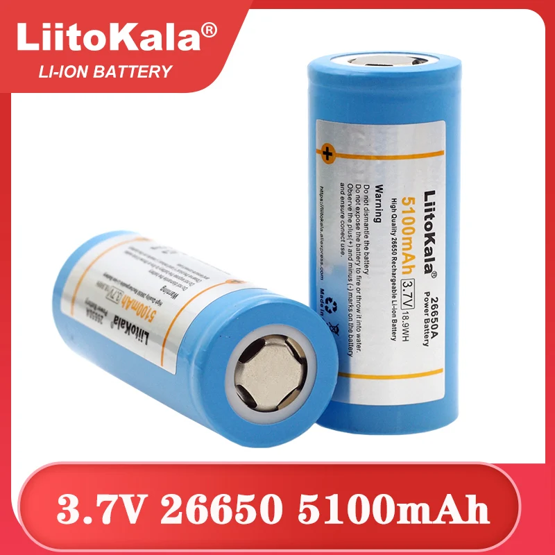 

Аккумуляторная батарея LiitoKala 26650-50A, 5100 мАч, 26650 Li-ion, 3,7 в, 20 А, 3,6 В