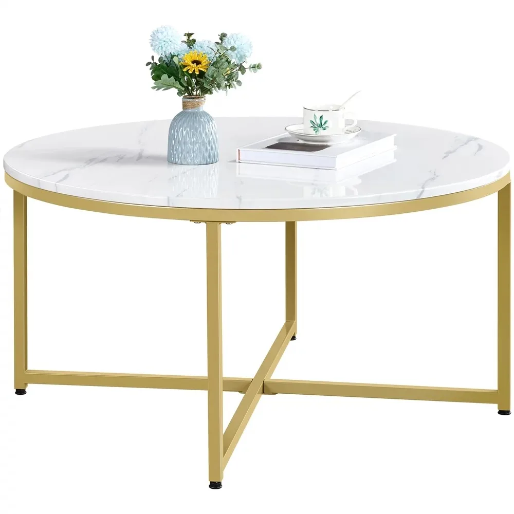 

Modern Circular Artificial Marble Coffee Table Adds Grandeur and Luxury To Any Room Sturdy and Durable Gold