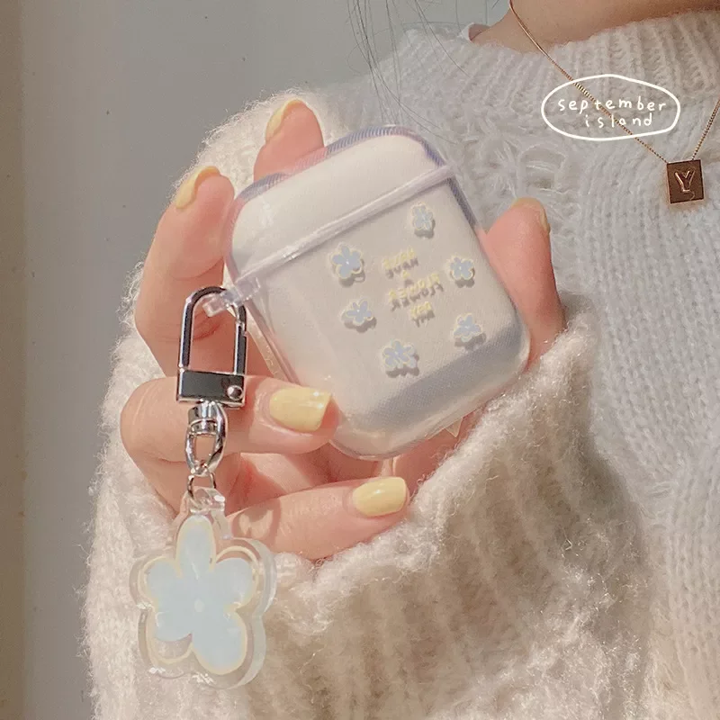 

Cute Fresh Flower Earphone Case For AirPods 1 2 Pro Case Transparent TPU Air pods 3 Bluetooth Earphone Charging Box With Keyring