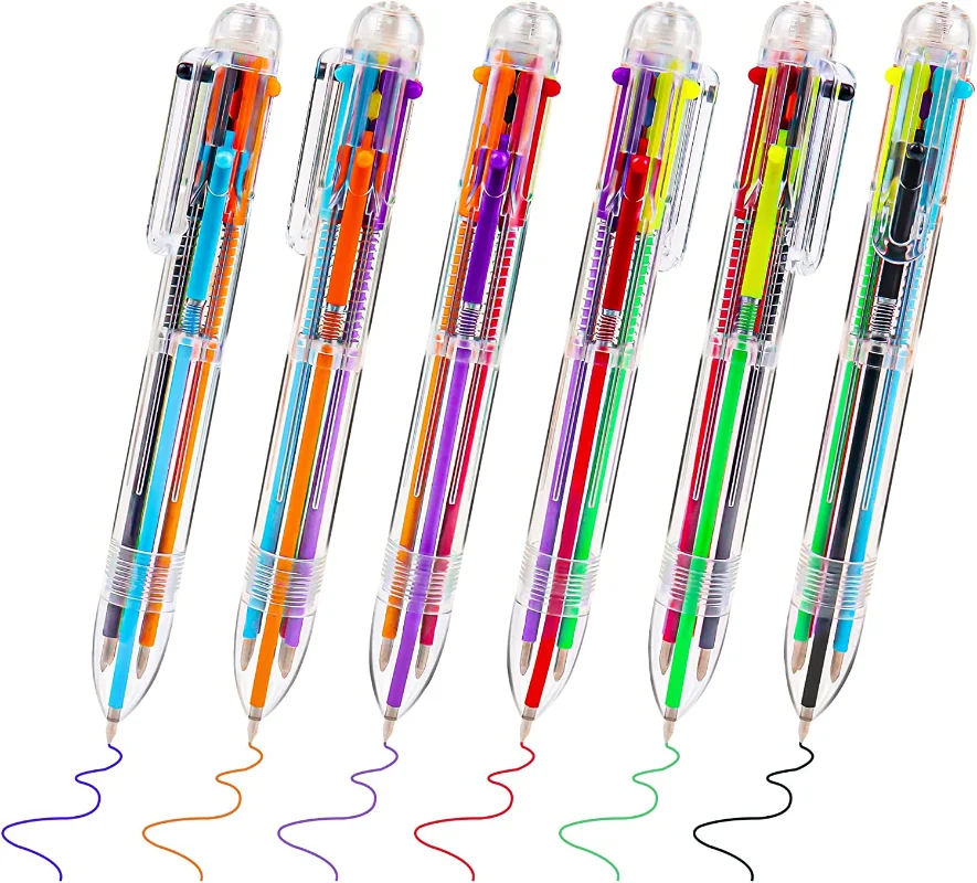 20 Pack 0.5mm 6-in-1 Multicolor Ballpoint Pen, 6 Color Transparent  Retractable Office School Supplies Students Gift