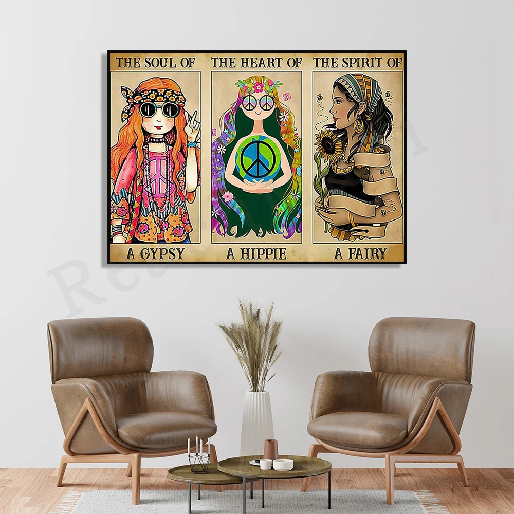 Hippie girl soul цыганское сердце hippie spirit warrior peace sign wall art gift плакат в стиле хиппи