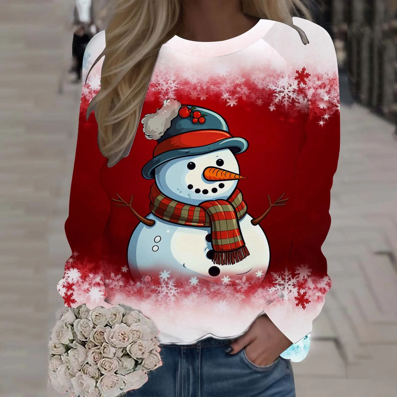 

Женские топы с длинным рукавом, пуловер, Рождественская цифровая графическая толстовка с капюшоном, худи, Женская толстовка, блузы для женщин, толстовки