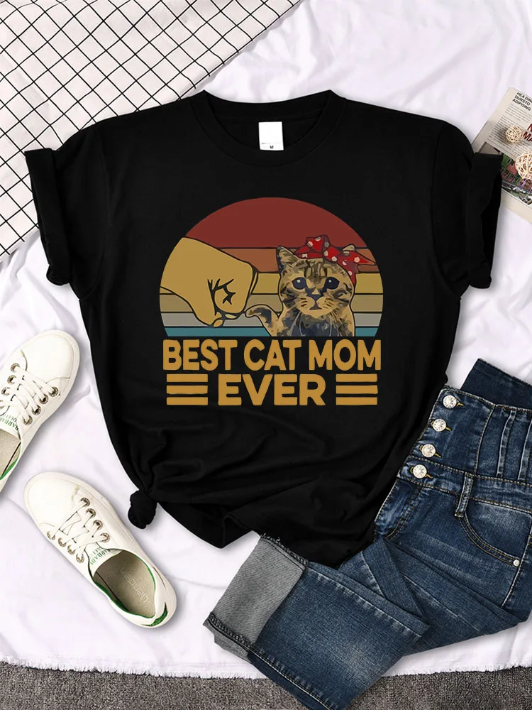 

Футболка женская с надписью «Best Cat Mom», простая Удобная рубашка с коротким рукавом, с круглым вырезом, в стиле хип-хоп