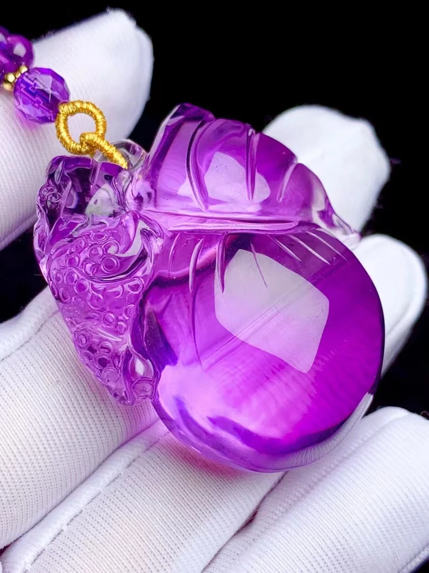 

Natural Purple Amethyst Quartz Round Pendant Heart Women Men 41.34.20mm Peach Carved Amethyst Fox Necklace Jewelry AAAAA