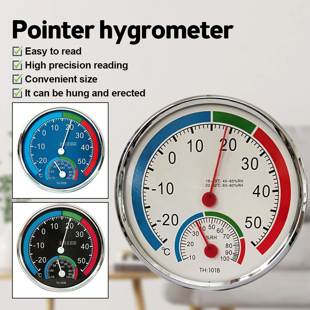 

Round Pointer -30℃-50℃ Temperature Meter 20%-100% Hygrometer Analog Thermometer Monitor Humidity Gauge for Home Supply