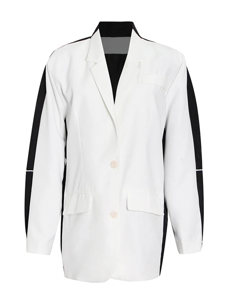 

EVLOOKS Korean Fashion Loose Blazer for Women Notched Collar Long Sleeve Patchwork Colorblock Blazers Female Clothing Style