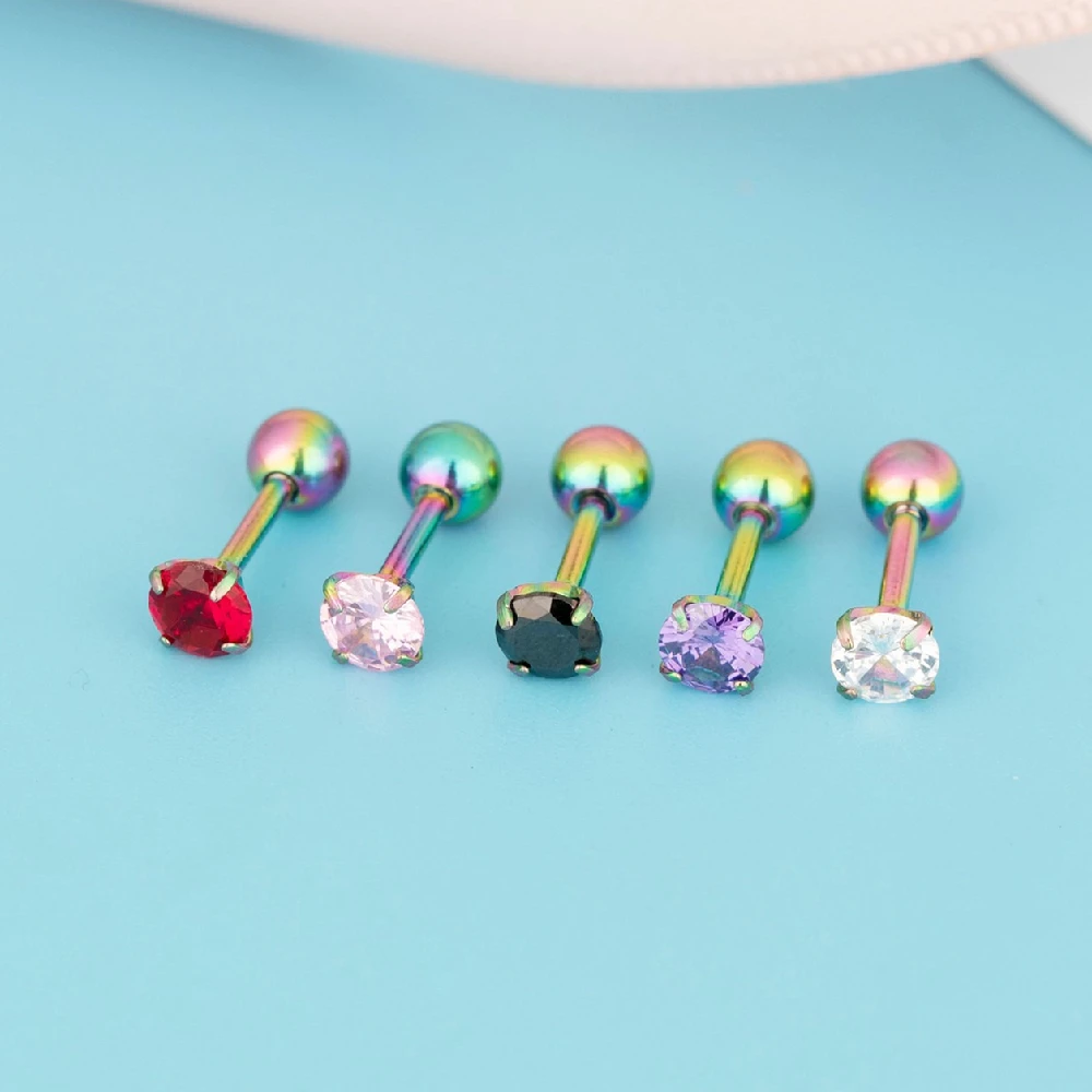 

4mm Colorful Screw-back Stud Earrings 316l Stainless Steel Classical 9 Colors AAA Round Zircon Earring No Fade Allergy Free