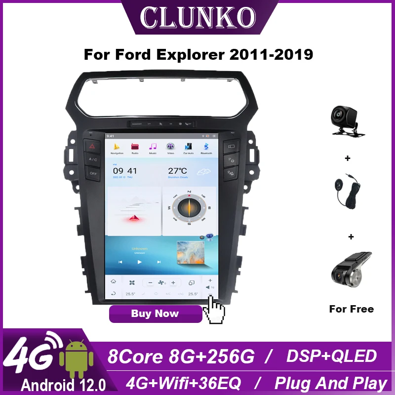 

Clunko For Ford Explorer 2011-2019 Android Car Radio Stereo Tesla Screen Multimedia Player Carplay Auto 8G+256G Bluetooth 12.1”