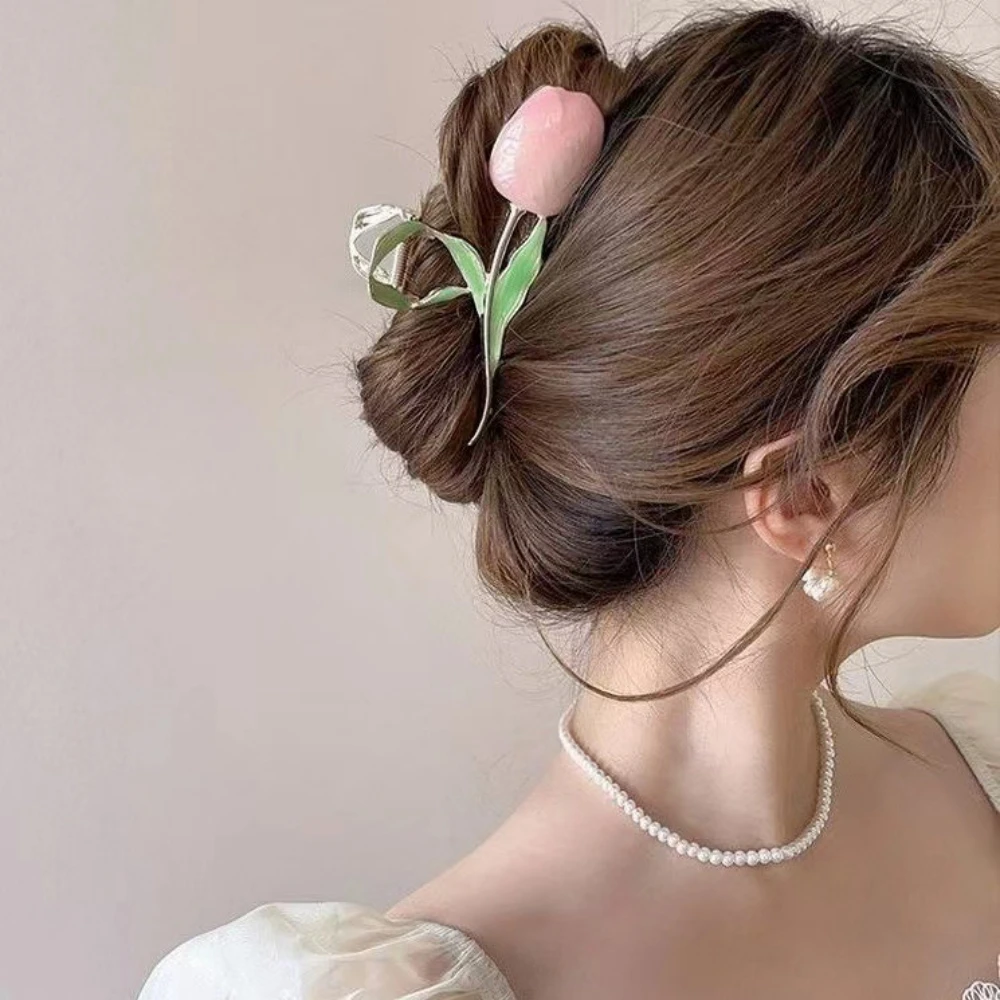 

2023 New Korean Hairpin Tulip Network Red INS Style Metal Hair Hairpin Women's Back Head Pan Headwear Accessories Hair Grabbing