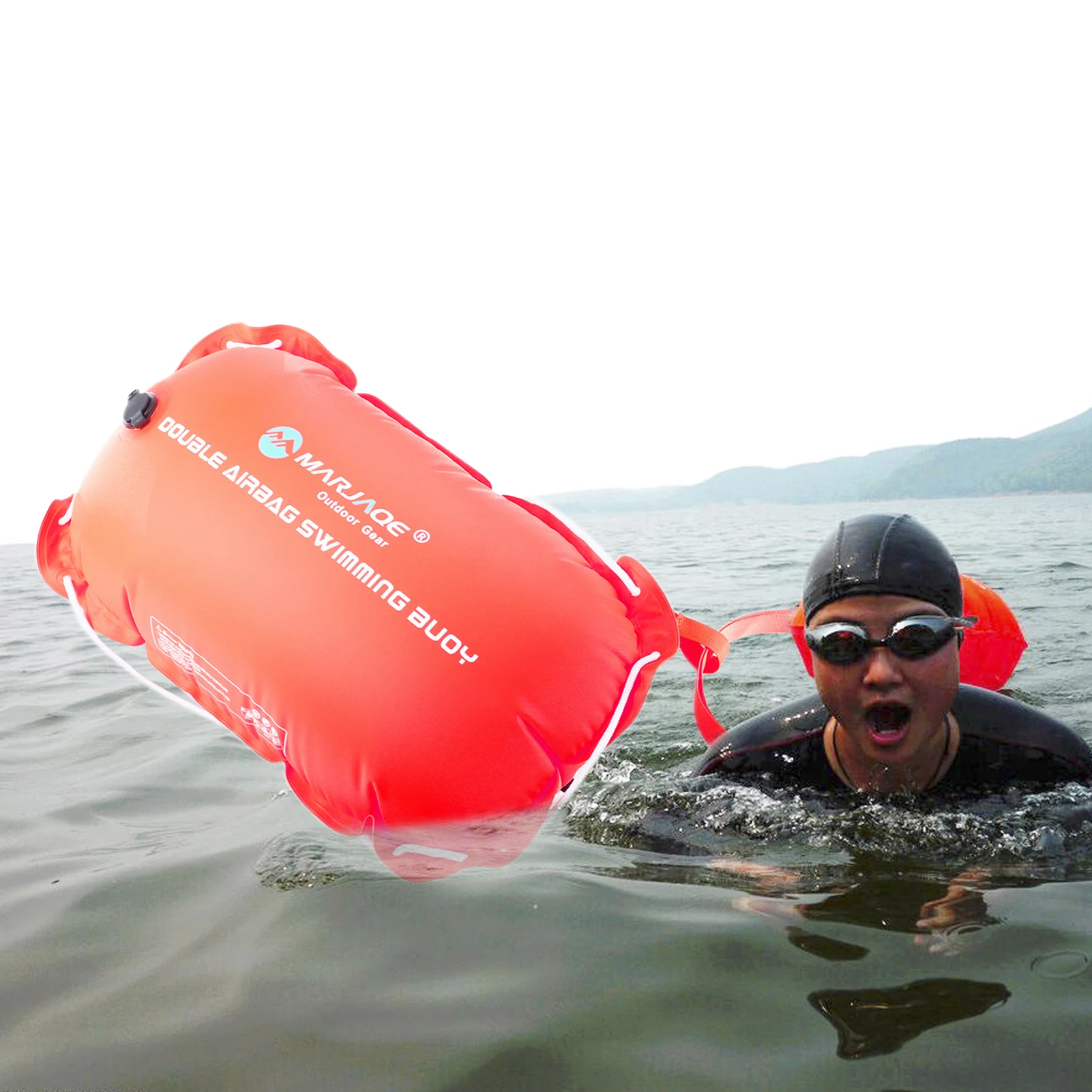 

Inflatable Open PVC Swimming Buoy Tow Float Dry Bag Double With Belt High Visibility Swimming Water Sports Safety Bag