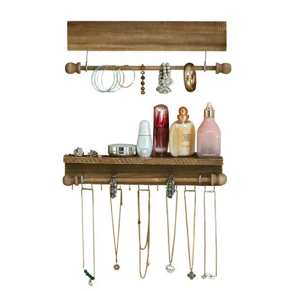 

Wall Mounted Wooden Jewelry Storage Used For Rings Necklaces Bracelets Earrings