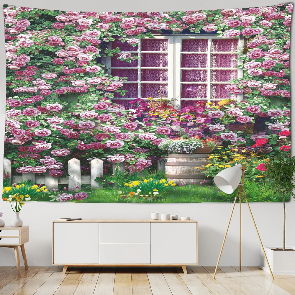 

Nordic style Town Flowers landscape Printed Large Wall Tapestry Hippie Tapestry Wall Hanging Decorate Boho Room Bedroom Tapestry