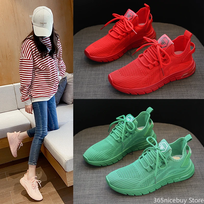 

2023 New Women Sneakers Girl Candy Color Lightweight Casual Sport Running Shoes Breathable Knit Cool 6 Colors Trainers