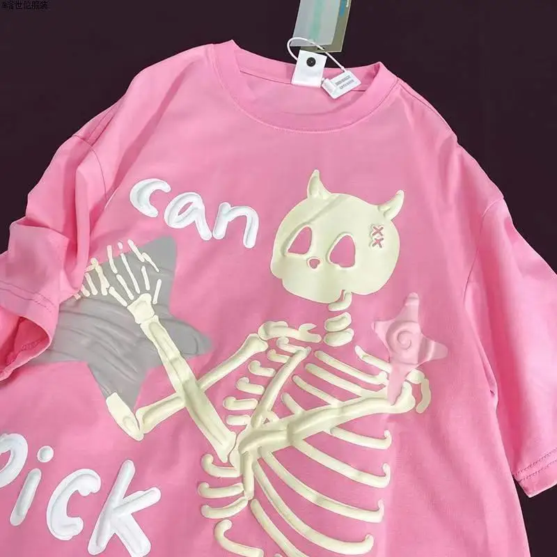 

Футболка женская с принтом черепа, Повседневная рубашка в стиле хип-хоп с круглым вырезом и коротким рукавом, 100% хлопок, черная в эстетике унисекс, лето 2023