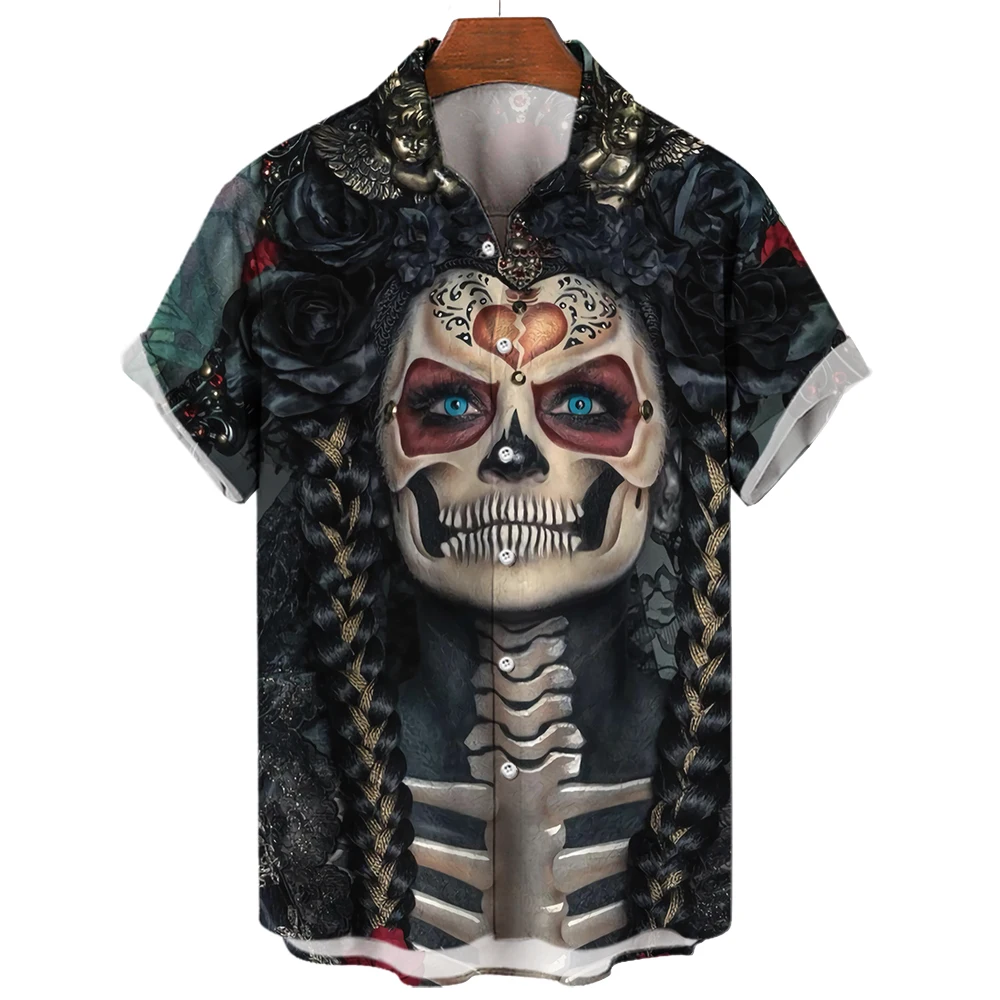 

New Summer New Men's T-Shirts 3D Printed Horror Pattern Hawaiian Fashion Designer Man Horror Shirts Tee Day Of The Dead Tops 5XL