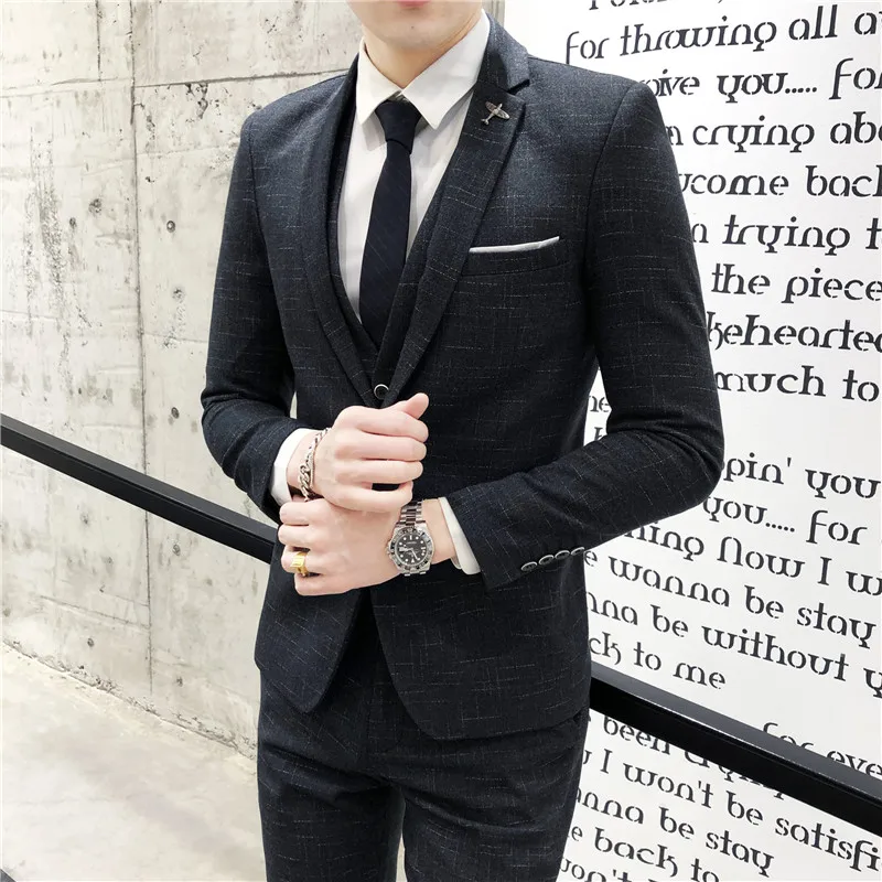 

[Blazer + Pants + Vest] Luxury men's suit 3-piece suit fashion boutique groom wedding dress men's tuxedo suit M-4XL code